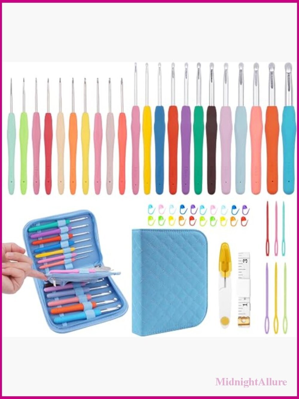 22 Sizes Crochet Hooks Set with Ergonomic Soft Handle, Storage Case, 0.5mm-10mm
